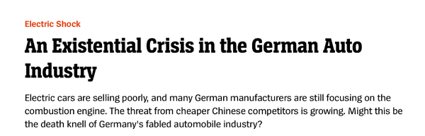 外媒：德国汽车制造商面临着生存危机 已遥遥落后于中国